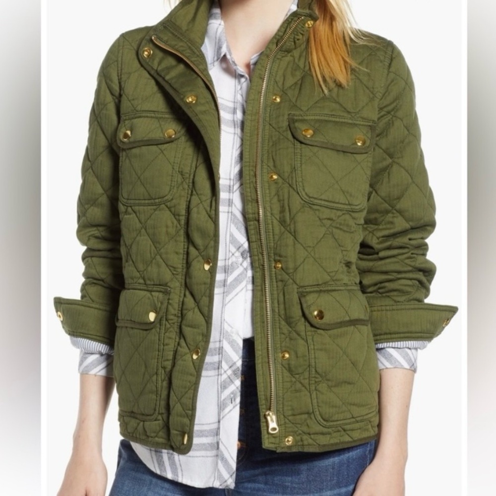 J. Crew Olive Quilted Downtown Field Jacket Medium 100% Cotton
